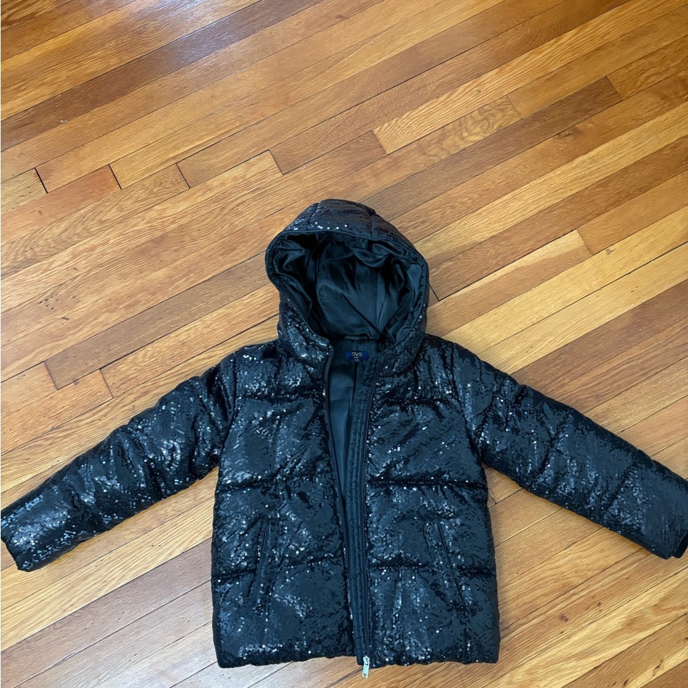 Stylish Kids Black Sequin Puffer Jacket